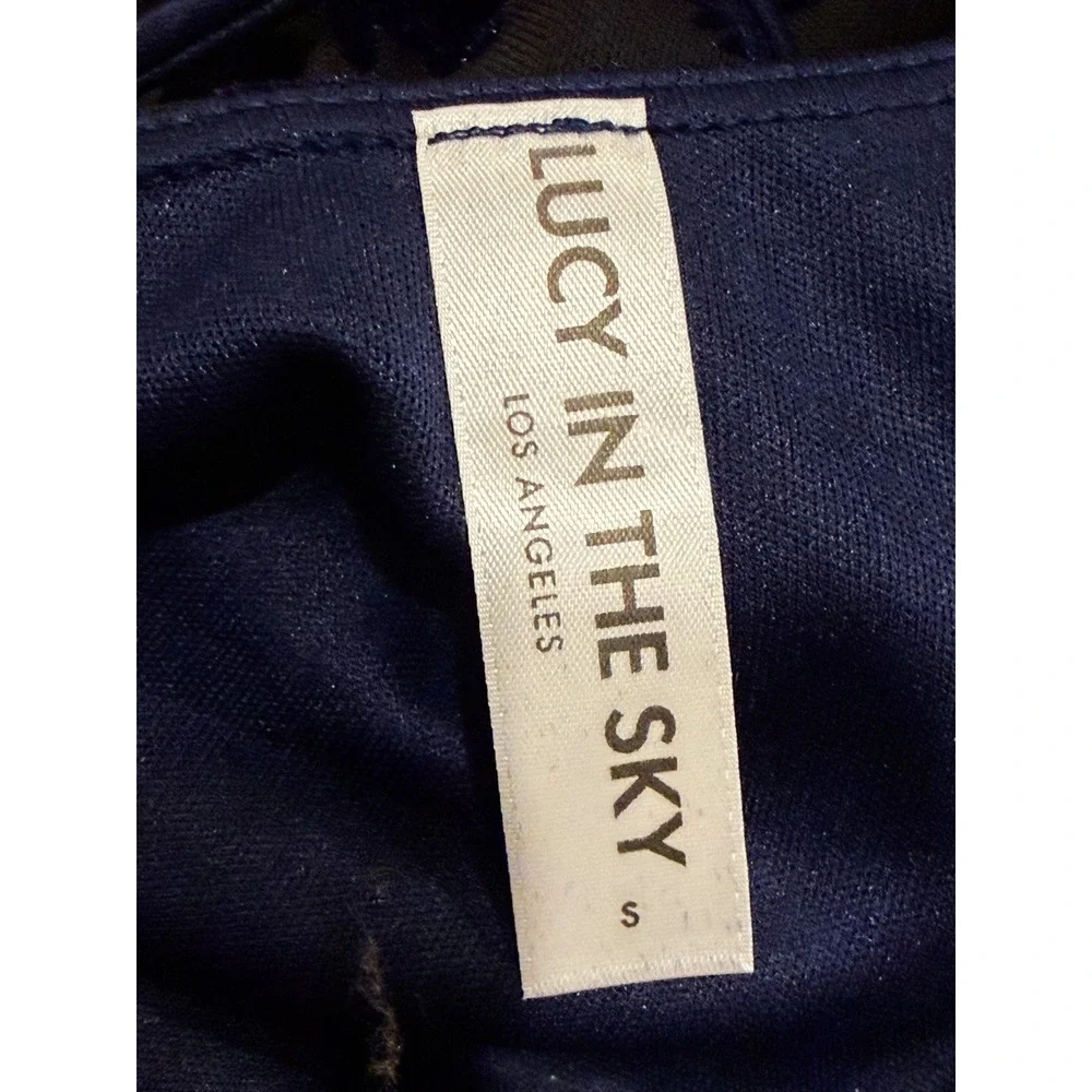 Lucy In The Sky Velvet Burnout Mesh Mini Dress S Blue Black Dark Coquette Party